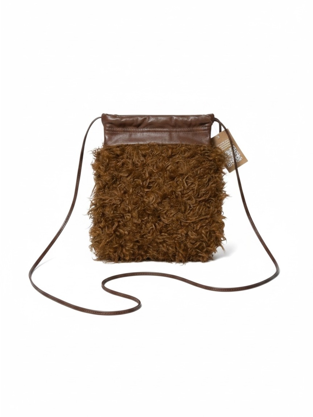 Erick Javits Leather & Brown Faux Fur Crossbody Bag NWT